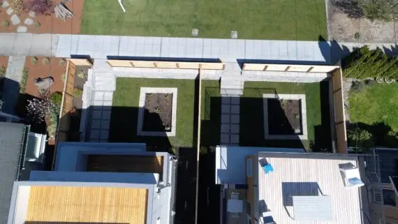 A bird's eye view of bioplanters in a modern landscape.
